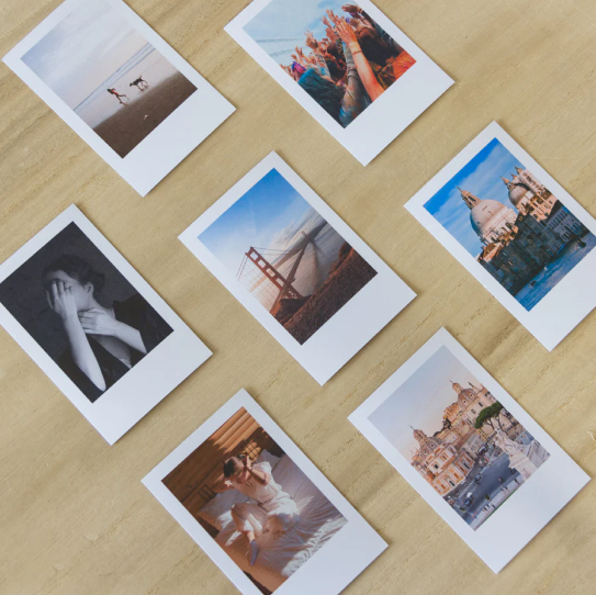 An image of polaroid images tilted in an angel